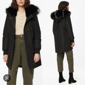 Andrew Marc of New York Black Carina Faux-Fur-Trim Hooded Rain Parka Coat XS